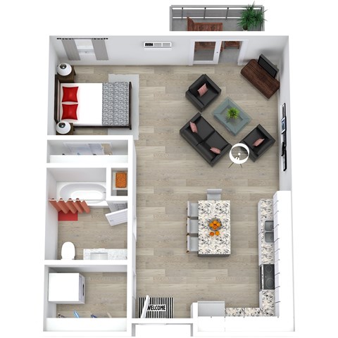 Floor plan for studio, 1 bath, 606 sqft